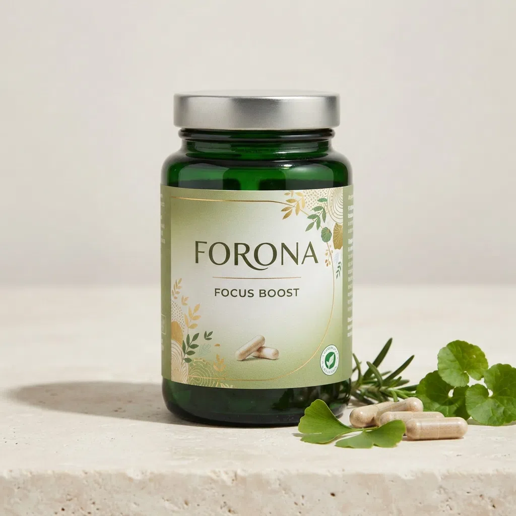 Forona Focus Boost capsule bottle with cognitive wellness formula